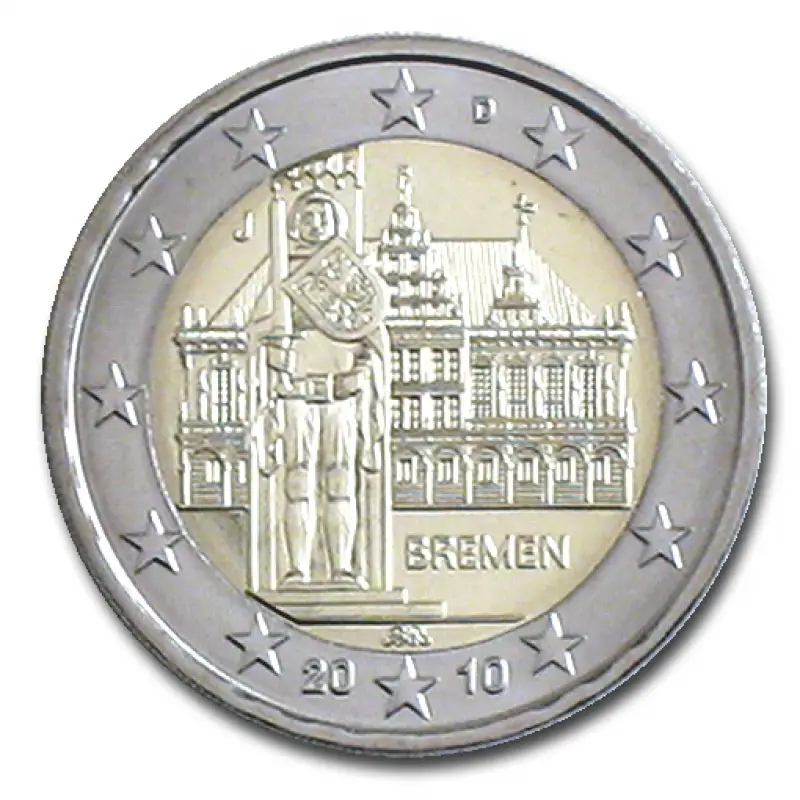 Euro germany. Германия 2 евро 2010. 2 Евро Германия 2010 f. Германия 2 евро, 2010 набор. 2 Евро Бремен.