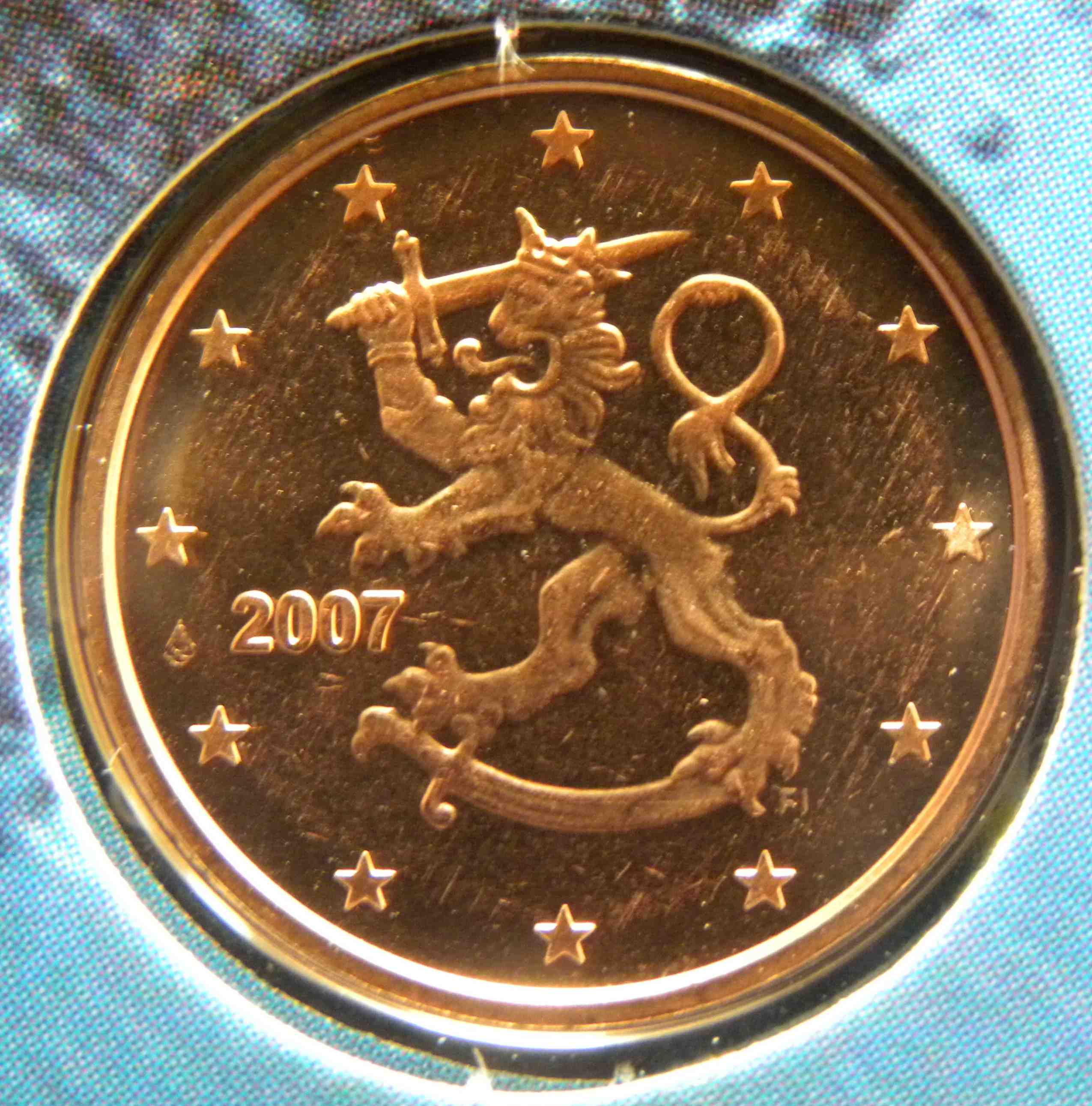 Еврокоинс. 1 Euro Cent 2007. Член на монете евро. Finnish Eurocoin. Eurocoin Flying.